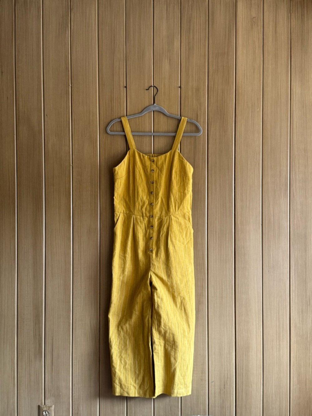 Button-Front Yellow Sleeveless Linen-Blend Jumpsuit
